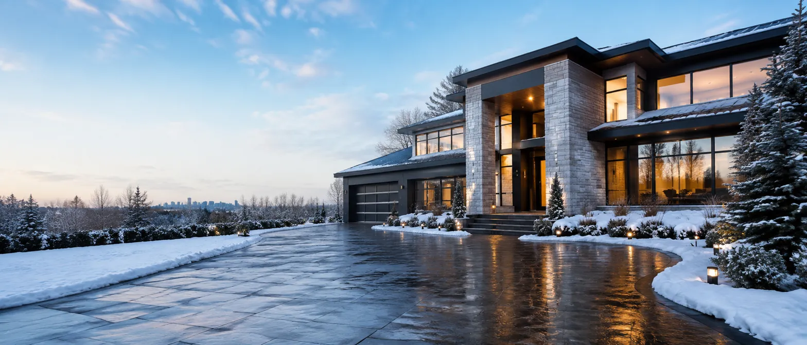 Luxury winter driveway with snowmelt system
