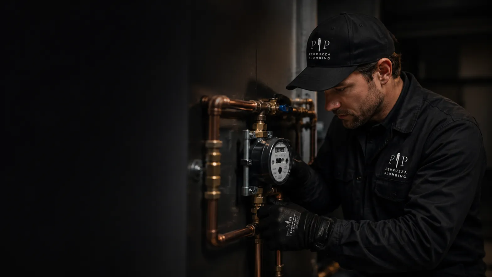 Pristine mechanical room with new water meter and copper service