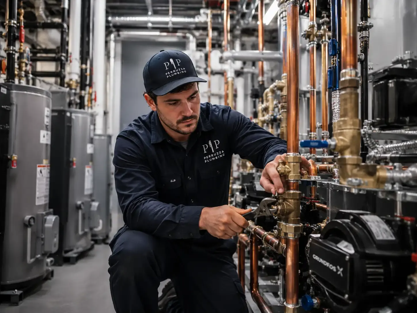 High-efficiency boiler in a clean custom-home mechanical room