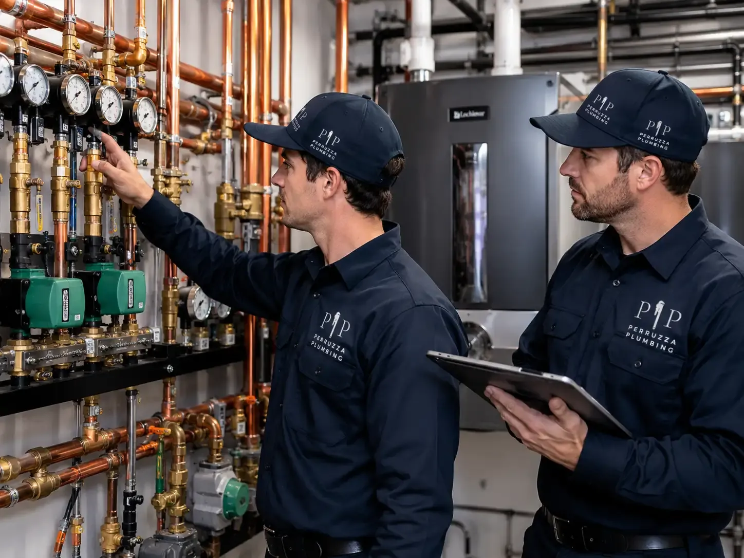 High-efficiency condensing boiler installed in custom home mechanical room