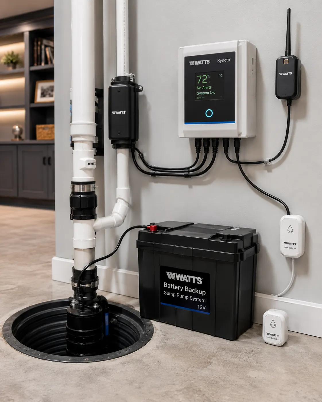 Battery backup sump pump system protecting Oak Ridges basement