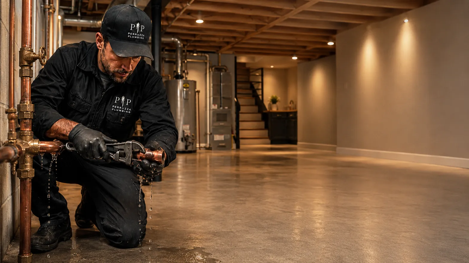 Emergency plumber repairing a burst pipe in a GTA home